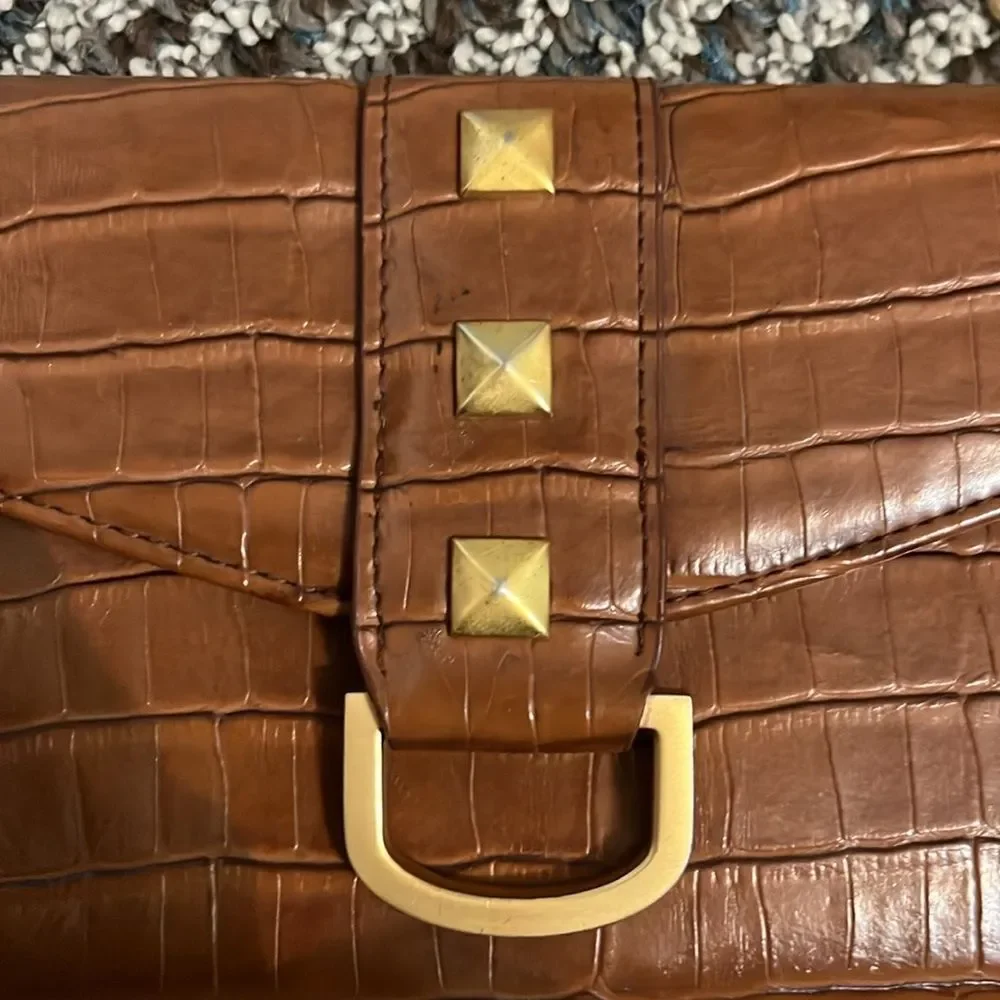 Y2K New York & Company Brown Crocodile Embossed Clutch Chain Shoulder Bag